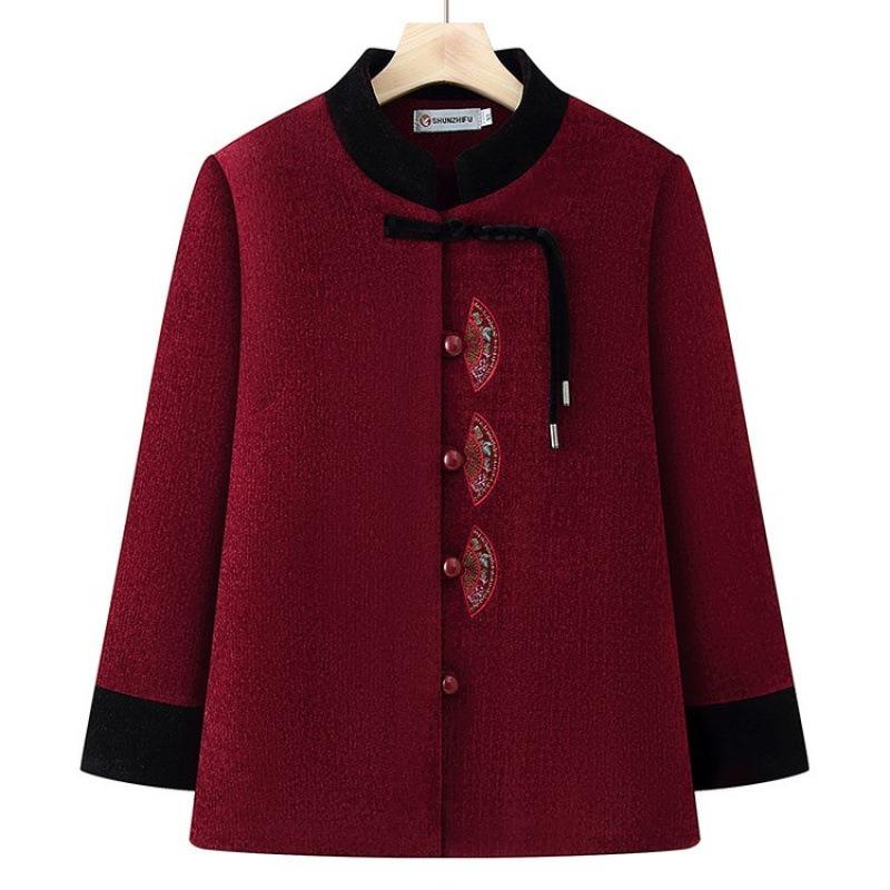 

Winter velvet jacket thickened warm cotton clothes old lady embroidered clothes 6XL [Recommended 160-82.5 kg]
