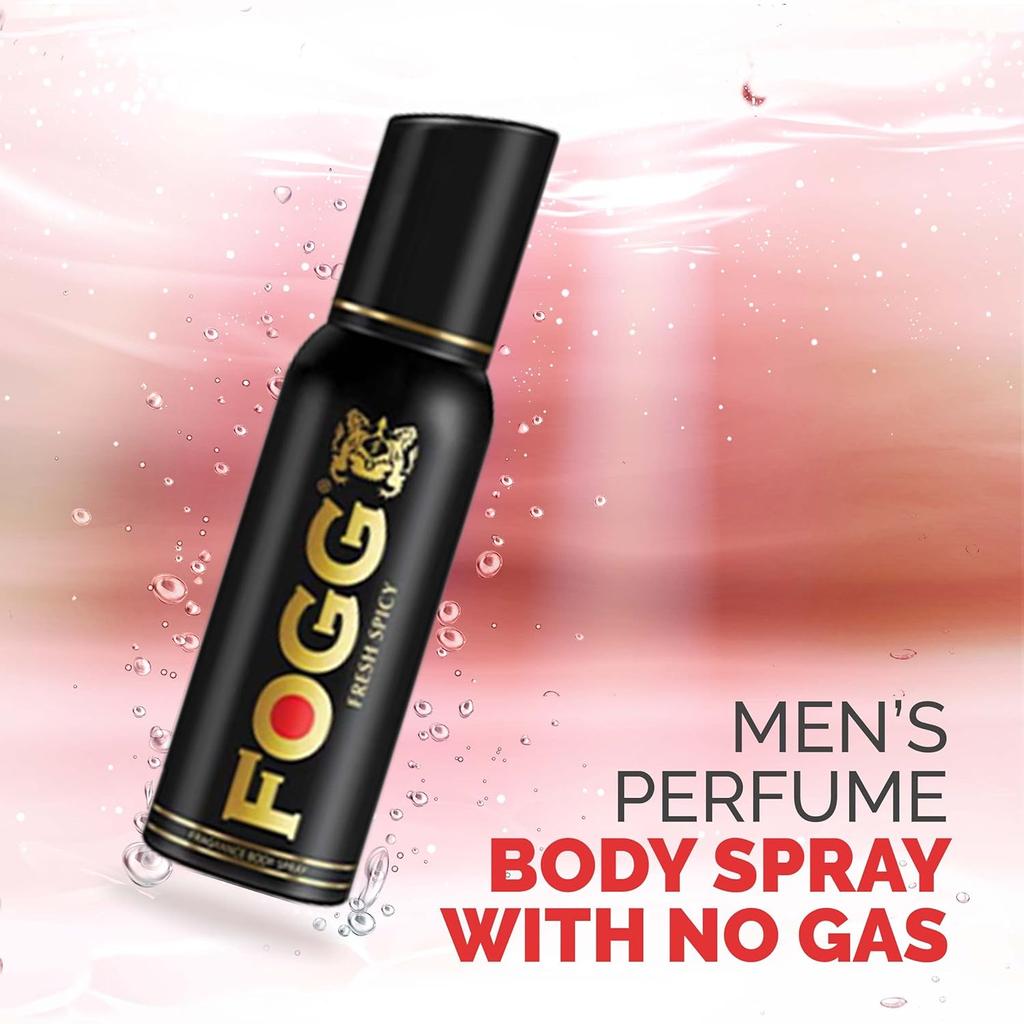Fogg Fresh Spicy Premium No Gas Deodorant for Men, Long-Lasting Perfume Body Spray, 120 Ml