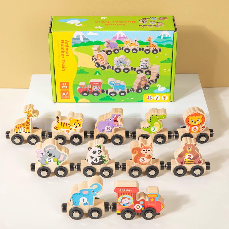 Wooden Magnetic Number Train for Kids - Color Recognition Toy