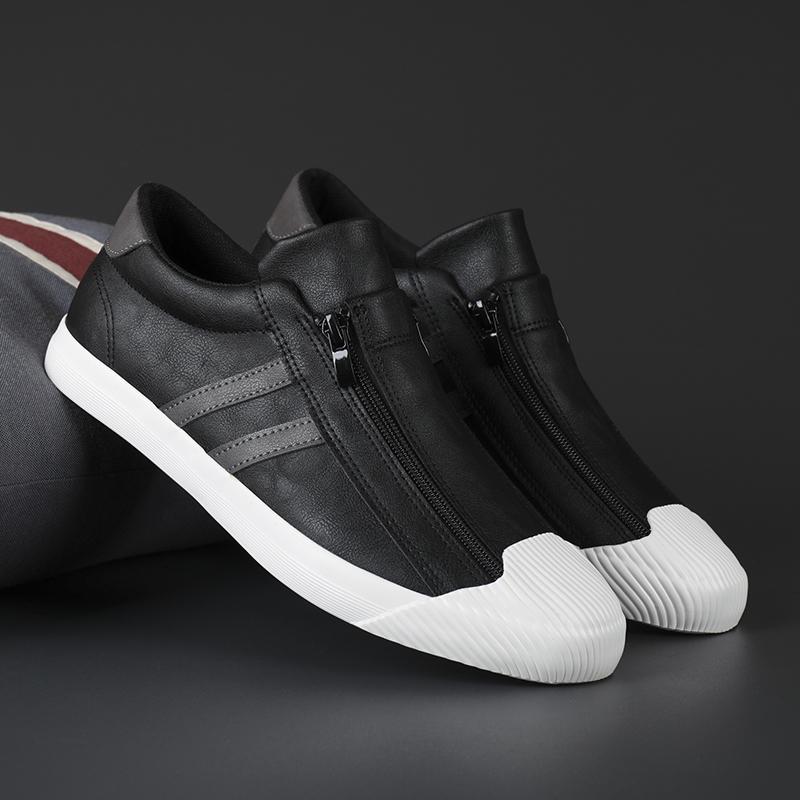 Men Canvas Casual Shoes Outdoor Beige Sneakers Male Fashion Double-Row Side Zipper Design Loafers Light Walking Shoes For Men