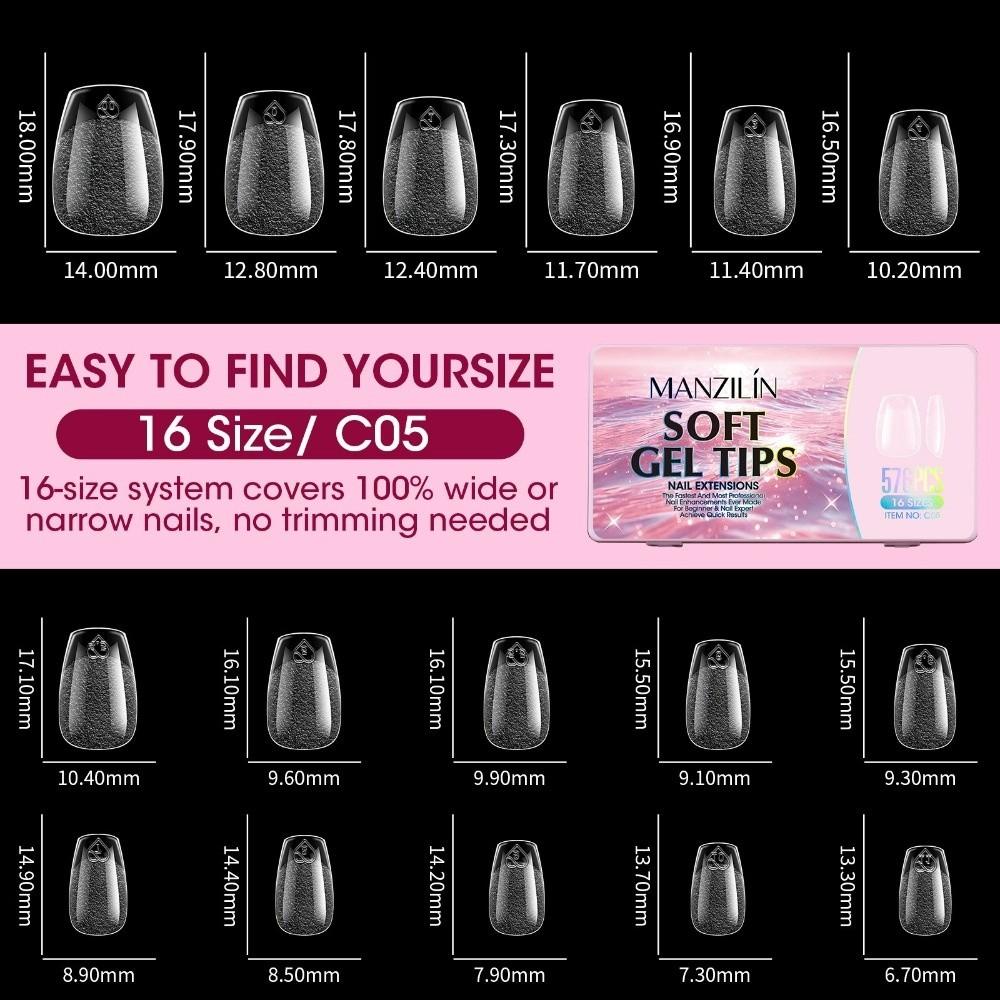 576Pcs Full Cover False Fake Nails 16 Sizes Gel Nail Tips 2026 New Nail Extension Tips For Nail Art