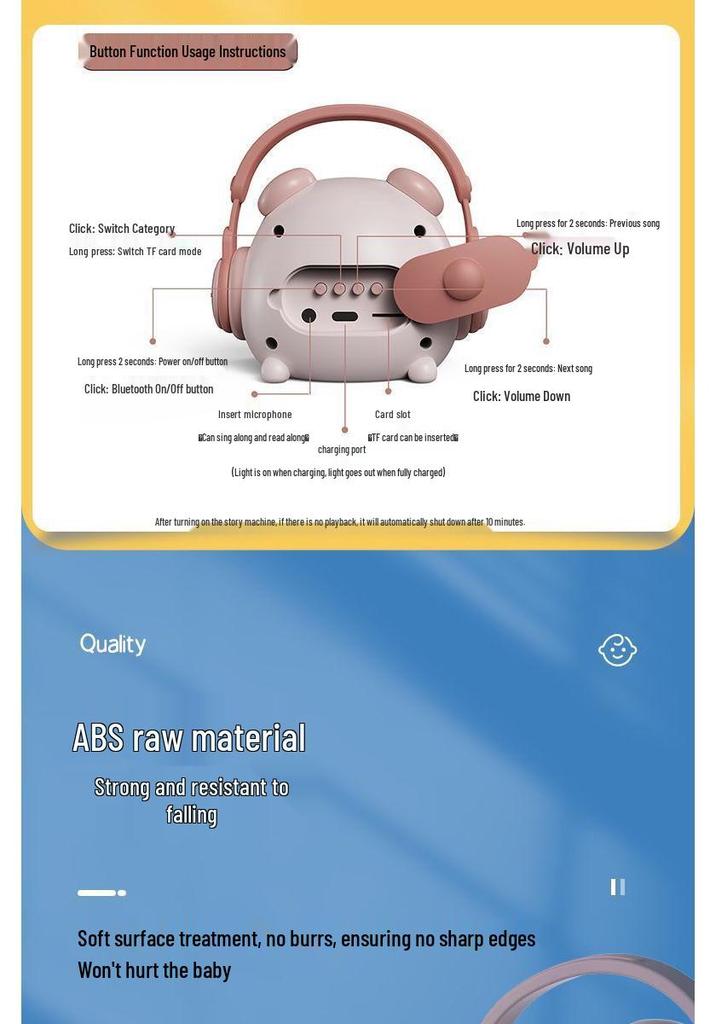 Multifunctional Early Education Bluetooth Speaker for Toddlers - Rechargeable and Safe for Babies