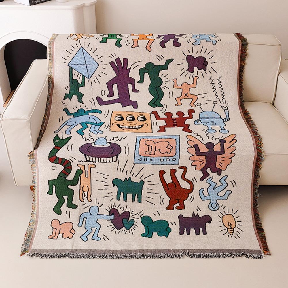Stylish Graffiti Print Sofa Cover Blanket Artistic Tapestry for Couch Office Home Decor Soft Cozy Throw Cloth