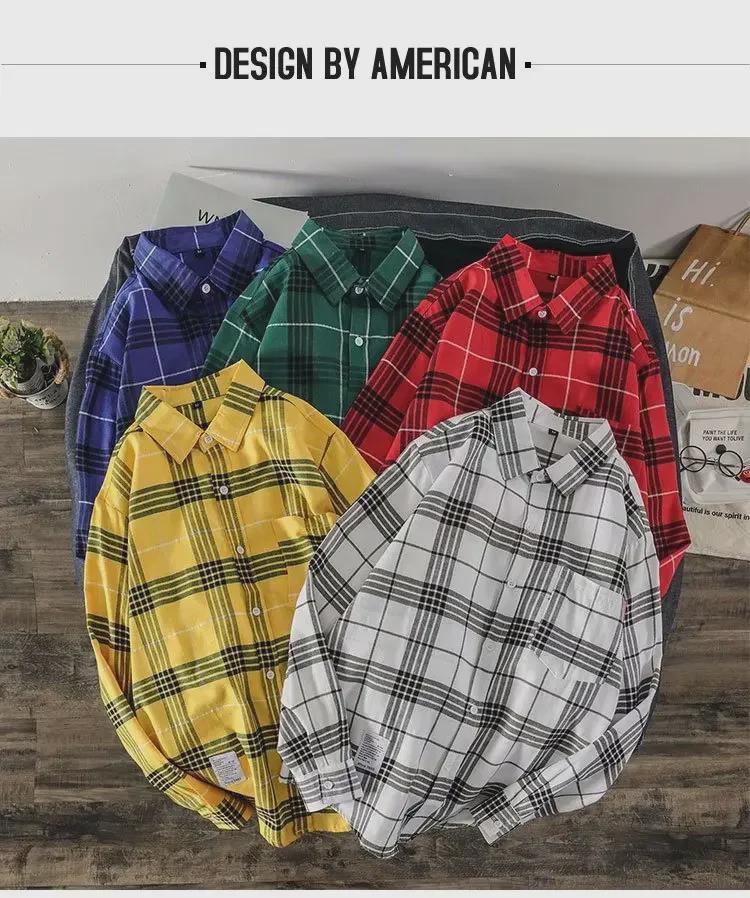 2024 Men's Plaid Shirt: Casual Spring/Autumn Jacket, Long-Sleeved Trendy Student Style