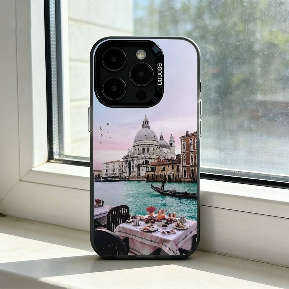 Beabtiful Water City Venice Phone Case For iPhone 17,16,15,14,13,12,11 Plus,Pro Max,XS,Colored Silver Plated Inside Cover