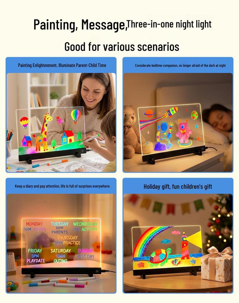 LED Luminous Doodle & Painting Board for Kids - Fluorescent & Erasable Night Light Gift