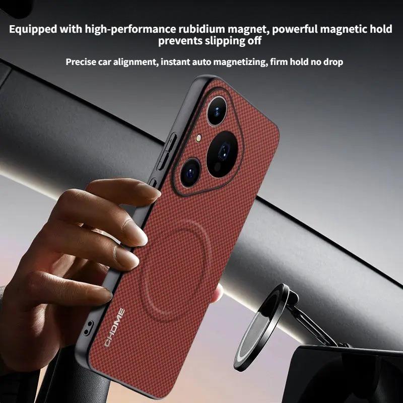 Skin Feel Magnetic Marking Pattern Leather Case for Huawei Pura 80 Ultra Mate 70 Pro Plus Thin for Magsafe Wireless Charge Cover