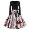 Dámské vintage klasické šaty, výstřih, motýlek, dlouhé rukávy, Halloweenský potisk Šaty s výstřihem do V