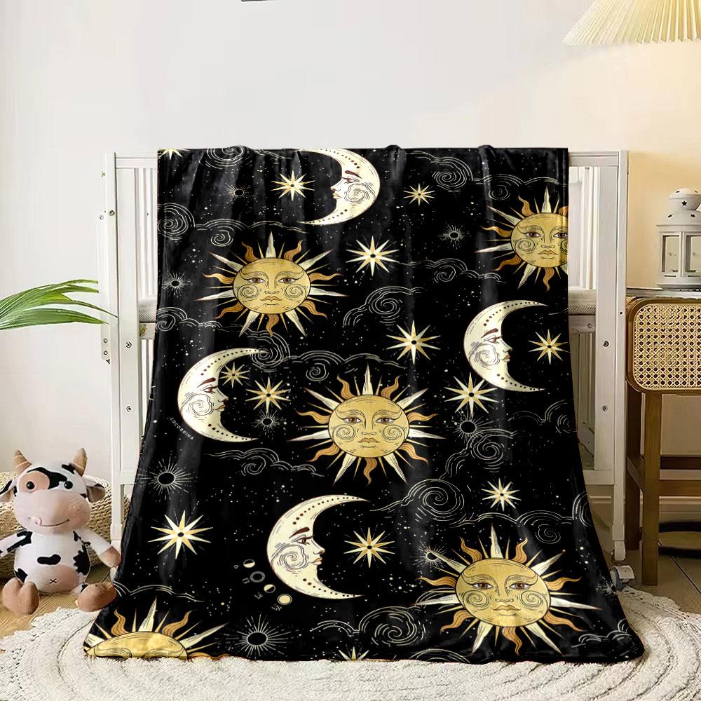 Vintage Sun Moon Stars Blanket bedroom Blanket for Livingroom Couch lunch break Soft throw for Friend's festival Gift