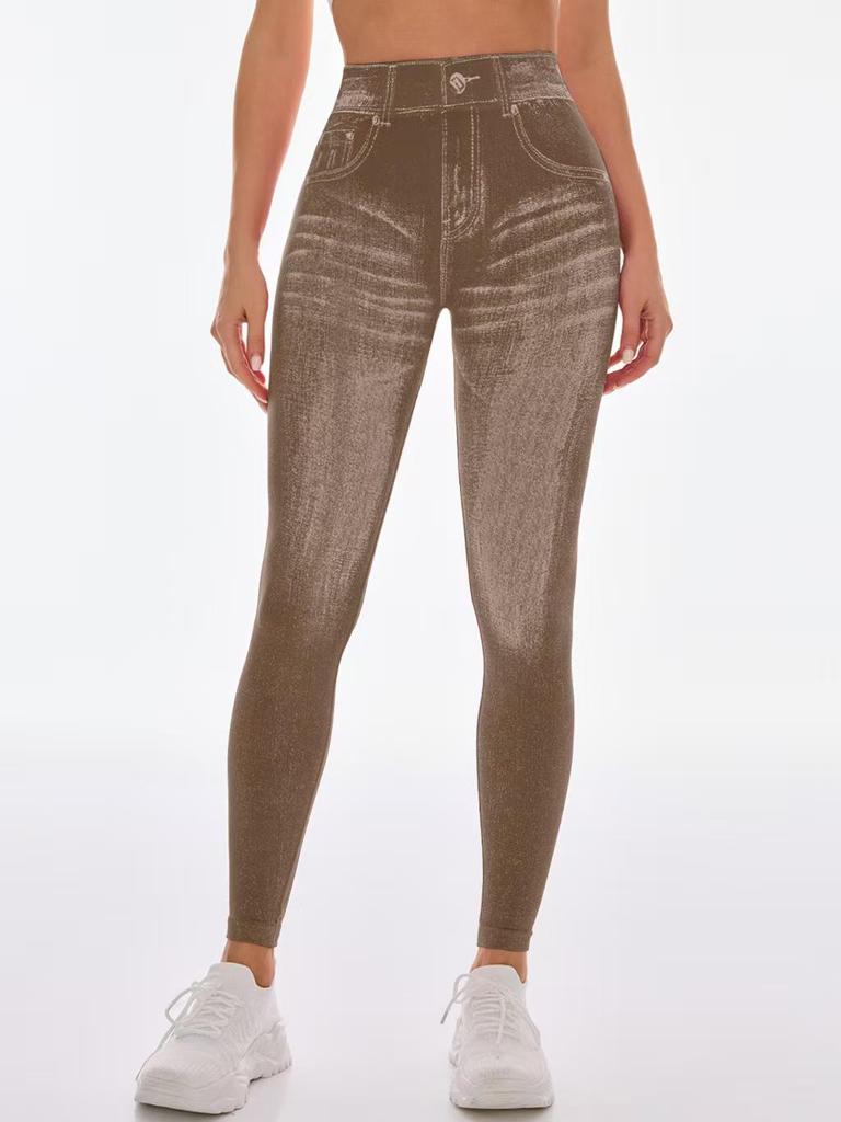 Nahtlose High-Waist Po-Lifting Yoga-Hose für Damen - Schnelltrocknend, Schlankmachend, Enganliegend im Denim-Stil für Laufen & Fitness