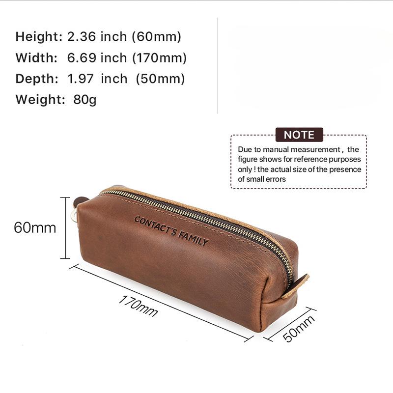 Retro Leather Pencil Case Handmade Zipper Simple Student Stationery Storage Bag Square Ballpoint Pen Case