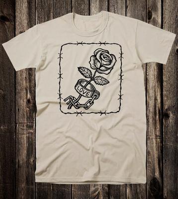 Retro Prison Tattoo Tee T Shirt Vtg Art Love and Chains Rose