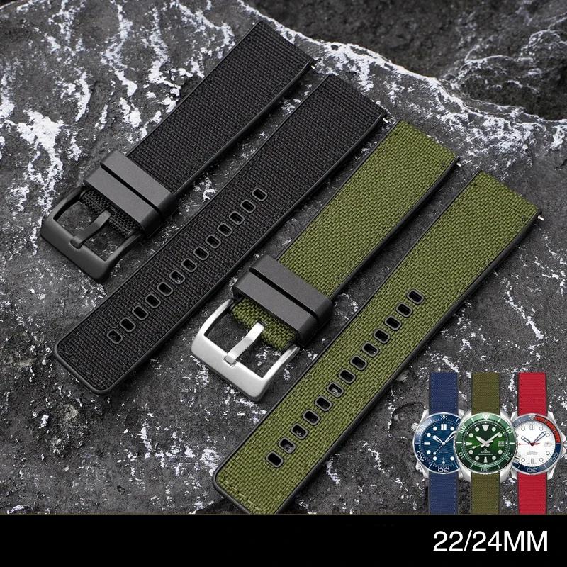20mm 22mm 24mm Canvas Silicone Strap for Seiko Diving Waterproof Rubber Nylon Quick Release Watch Band for Swatch X Blancpain