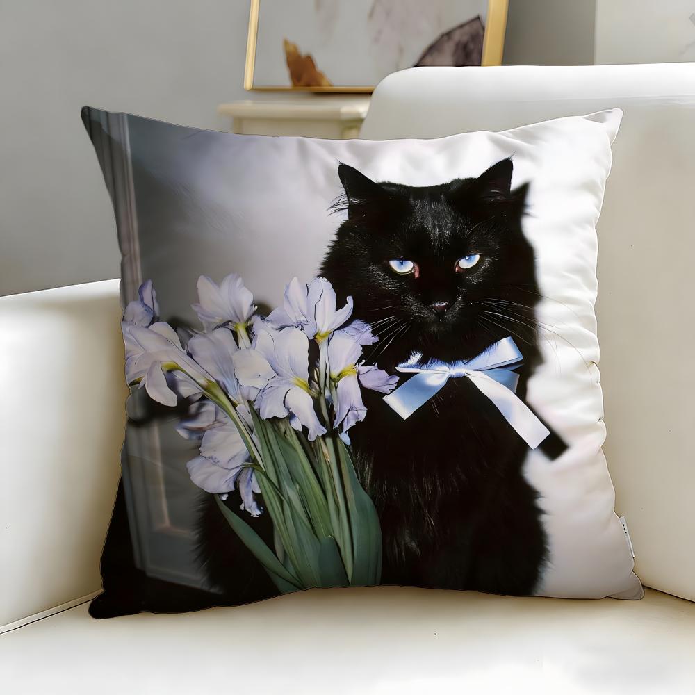 classic theme black cat Cushion Cover Soft & Easy-Wash Pillow Case – Versatile for Couch, Bed, Travel and Office