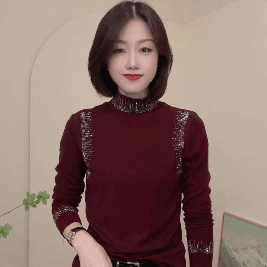 

Горячие бриллианты осень и зима новый полуводолазка немецкий бархат темперамент футболка с длинным рукавом однотонный универсальный дизайн модная база 4XL