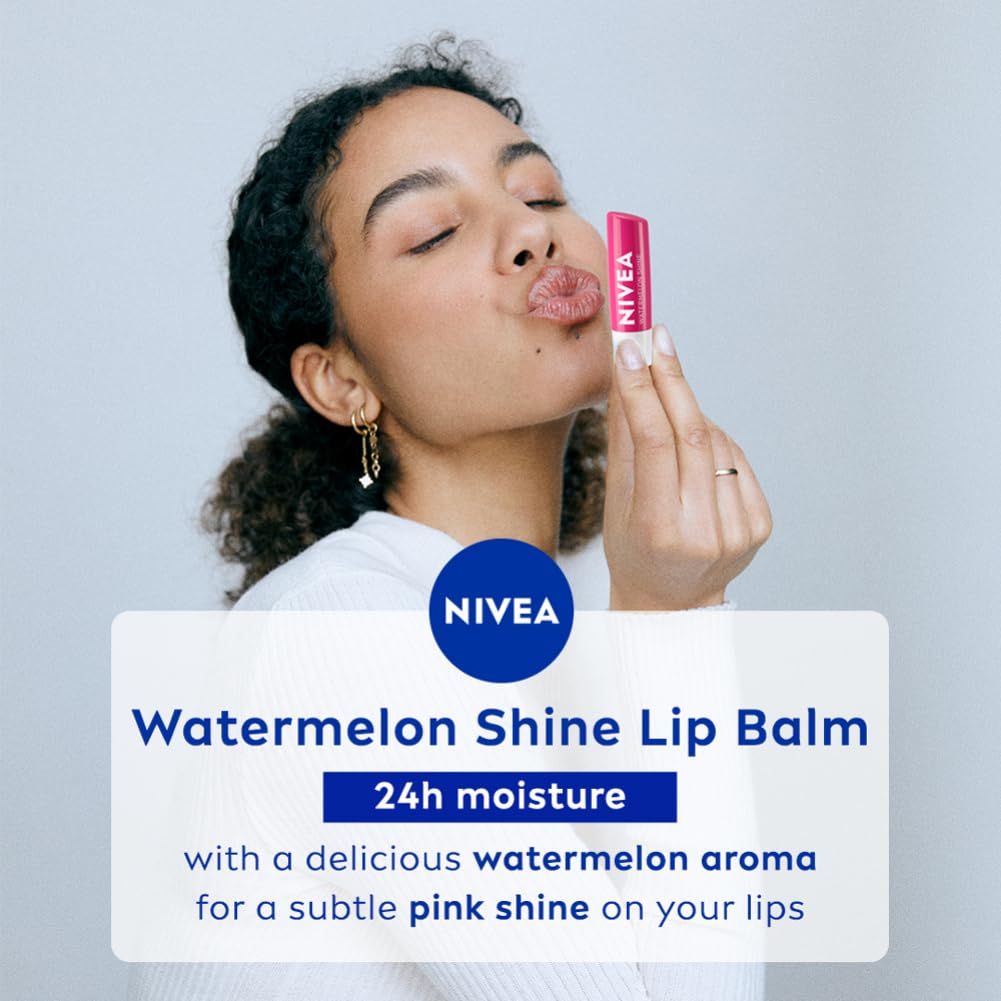 NIVEA Watermelon Shine Lip Balm 4.8g Pack Of 1 For Soft Glossy Lips With Natural Oils Long Lasting Moisture Care
