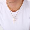 Double-Layer Stainless Steel Cross Pendant Necklaces for Men Metal Chain Religious Design Trendy Jewelry Daily Golden Accessory