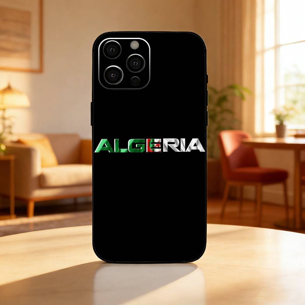 Algeria Flag Phone Case For iPhone17,16,15,14,13,12 Plus,Max Soft Silicone Black Cover iPhone15pro