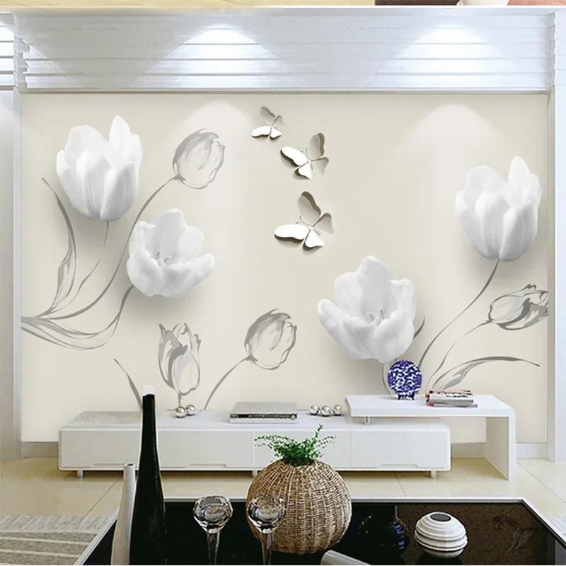 3D Fototapete Mode Minimalistischer Tulpenschmetterling 3D Kunst Wandbild Wohnzimmer Sofa Hintergrundbild Heimdekoration