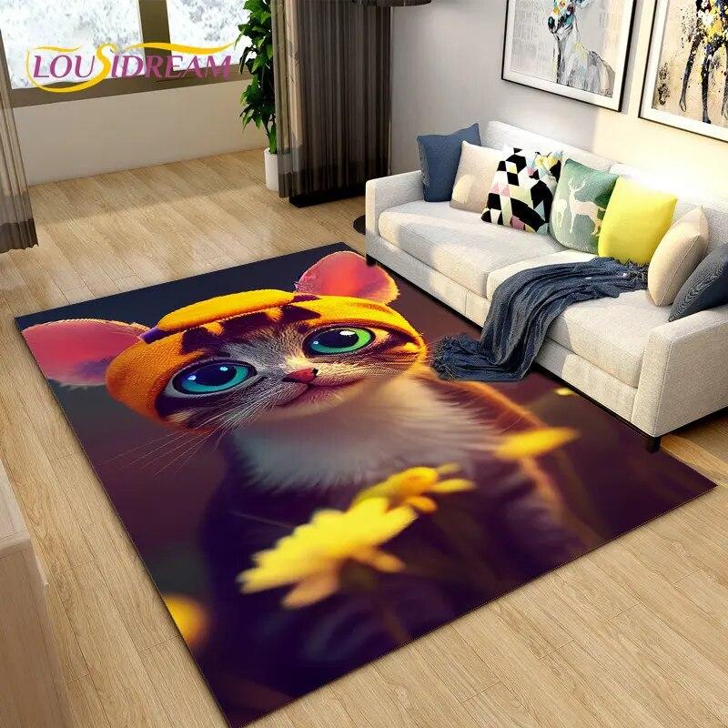 3D Cartoon Cute Cat Area Koberec,Koberec pro domácí obývací pokoj Dětská ložnice Sofa Rohožka Dekor,Kuchyňská protiskluzová podložka na podlahu
