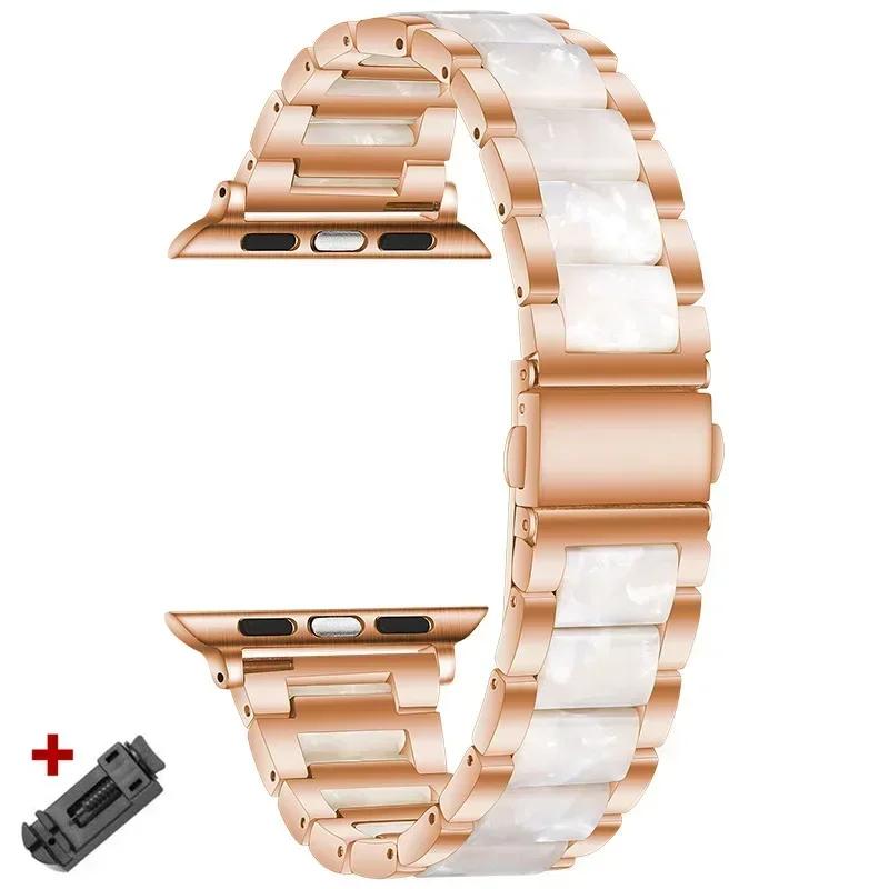 Stainless Steel+Resin Band for Apple Watch 10 42mm 46 Ultra 2 49mm Women Bracelet for IWatch 9 8 7 6 5 4 se 40mm 38mm 41 45 44mm