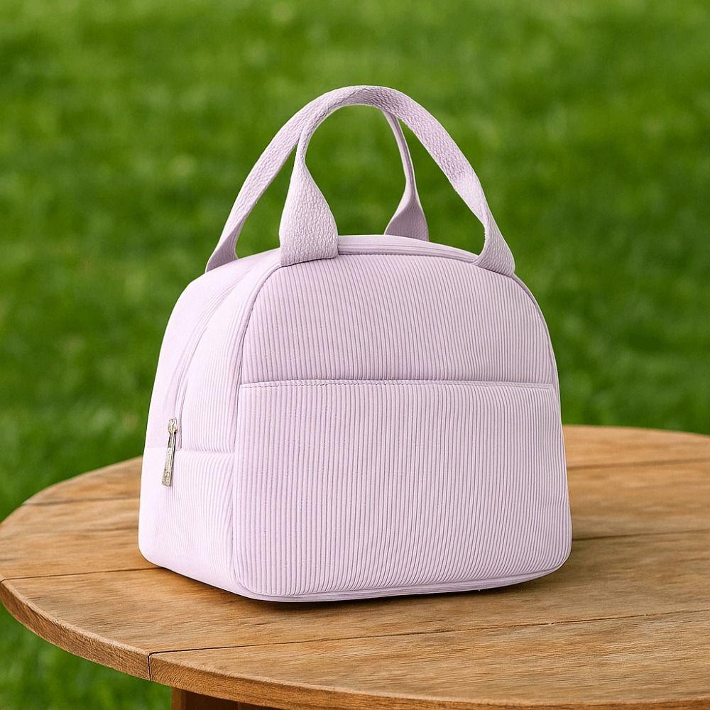 Compact Corduroy Insulated Lunch Bag Large Capacity Portable Thermal Lunch Bag Hand-Held Minimalist Handbag Picnic