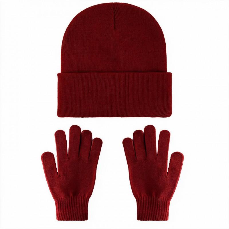 Unisex Winter Knit Beanie Hat Gloves Set Warm Acrylic Cap Outdoor Cold Weather Casual Wear