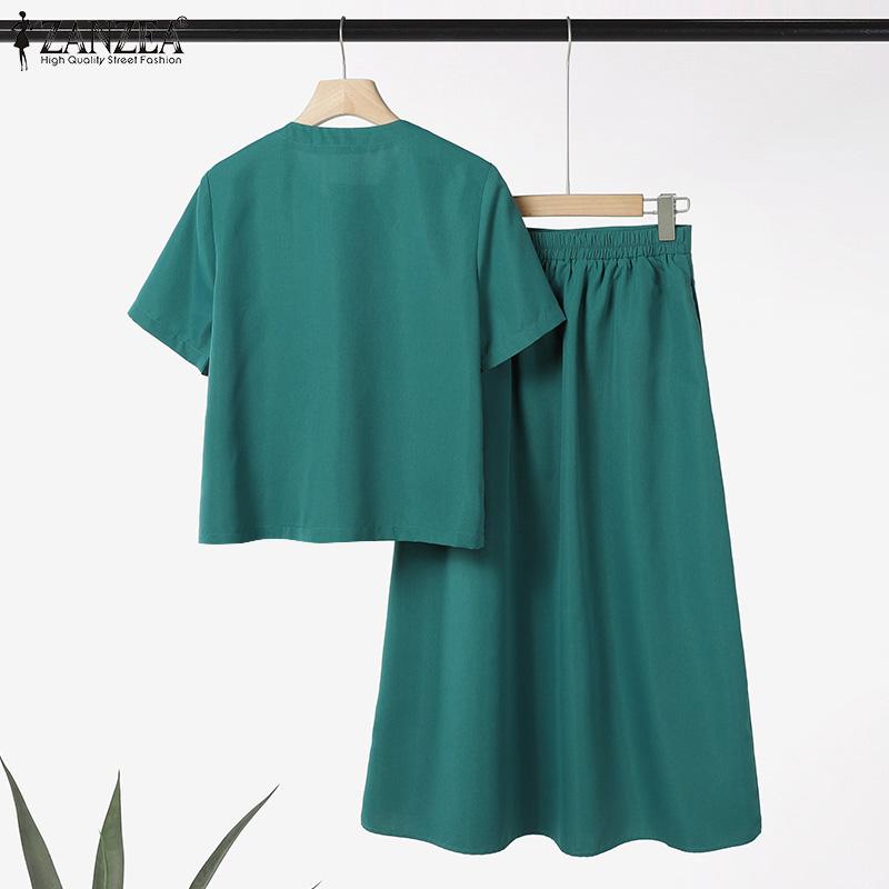 ZANZEA Women Short Sleeve Blouse and Long Skirts Summer Two Piece Suit Sets