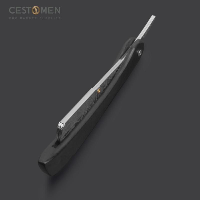 CESTOMEN Einschneidiger Rasierer aus silbernem Edelstahl mit schwarzem Holzgriff, klassischer gerader Rasierer für die Herrenrasur