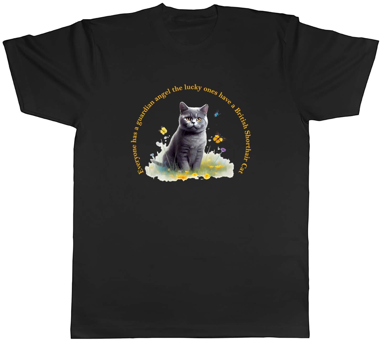 Guardian Angel Mens T-Shirt Lucky Ones have a British Shorthair Cat Tee Gift L