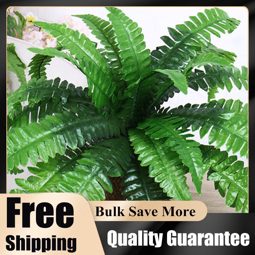 2Pcs Artificial Boston Fern Fake Ferns 20 Leaves for Each Bouquet Fake Fern Bush Plant Lifelike 21 Inch for Home Porch Window