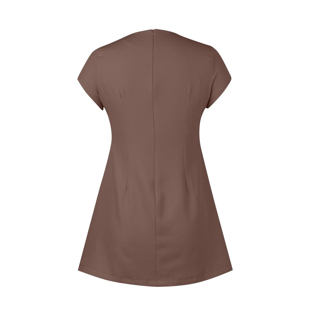 Women's Fashion Short Sleeve Sexy Waist Wrap Zipper Fake Pocket Top