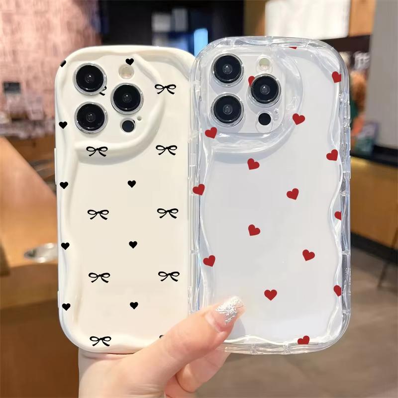Wavy Edge Love Heart Leaves Phone Case For Samsung Galaxy S26 S24 S25 S23 Ultra S22 S21 S20 Plus FE Clear Soft Silicone Cover