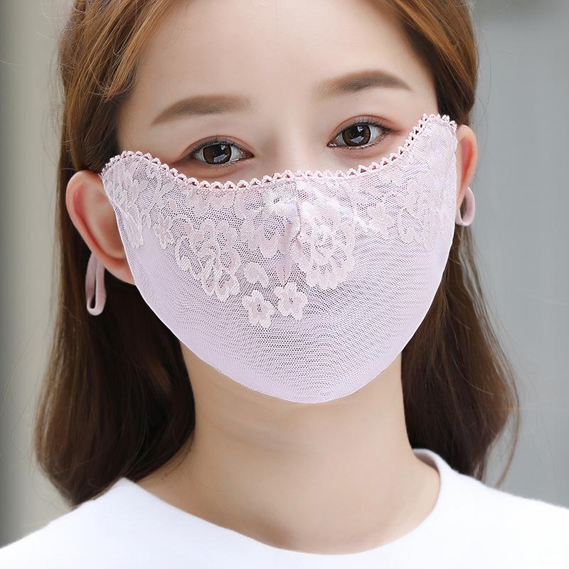 Sweet Flower Sunscreen Thin Lace Mask Outdoors Sunshade For Women Solid Color Sunscreen Face Cover Uv Protection Adjustable Mask