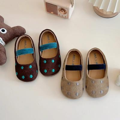 2024 Children Girls' Leather Shoes Autumn New Fashion Korean Style Cute Polka Dots Soft Bottom Anti-slippery Versatile Flats