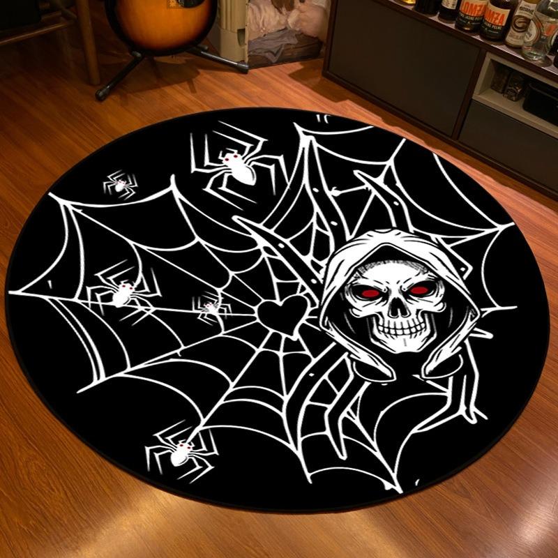 Gothic Style Circular Carpet Halloween Living Room Decoration Floor Mat Skull Funny Foot Mat Cradle Mat Home Decoration