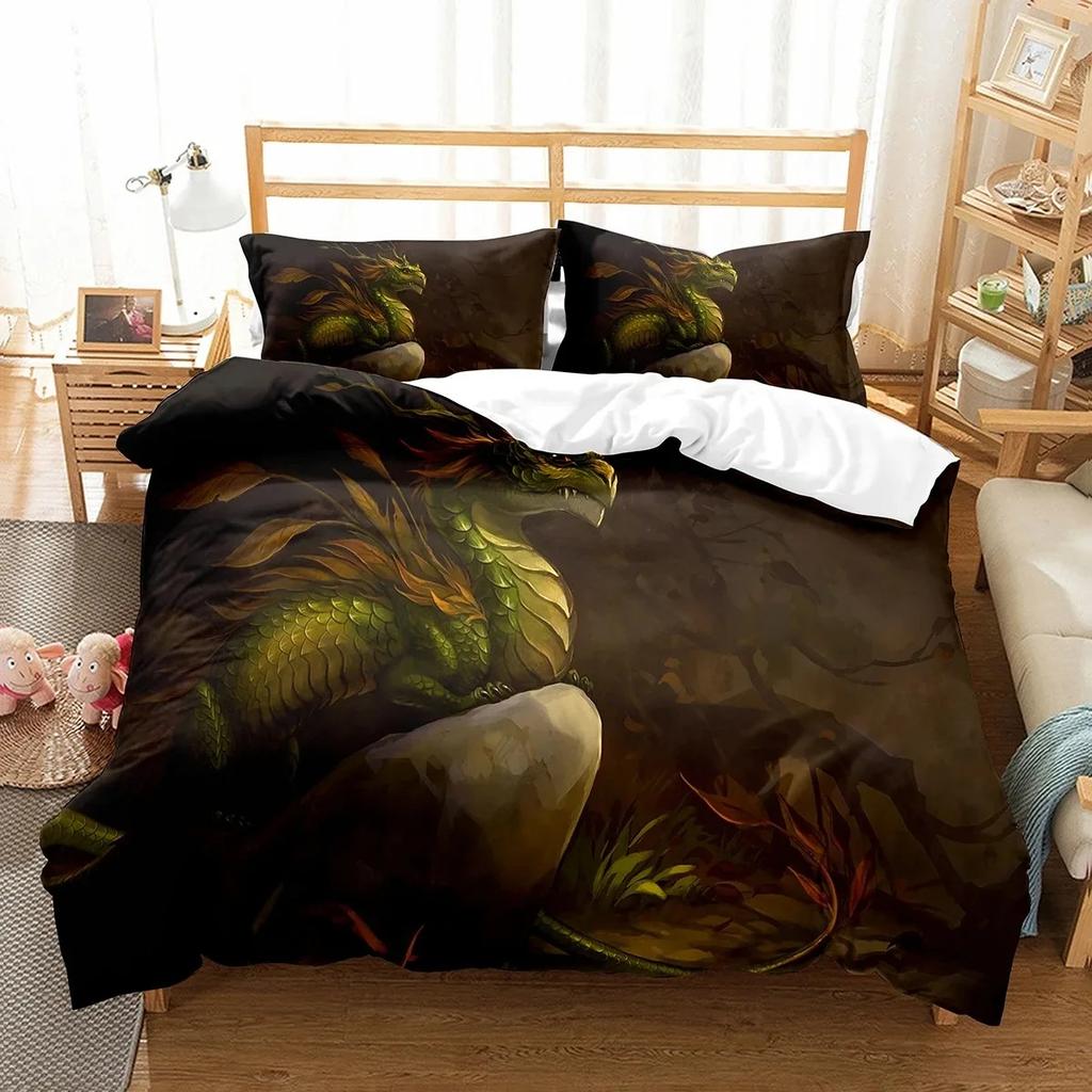 Cartoon Dragon Duvet Cover Set Fly Dragon Wild Animal Comforter Cover for Kids Boys Men Bedding Set Lightweight Soft Quilt Cover