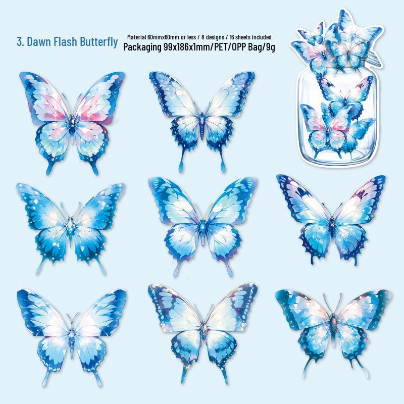 Colorful Retro Rainbow Butterfly Stickers - 16 Sheets for Journal Decoration