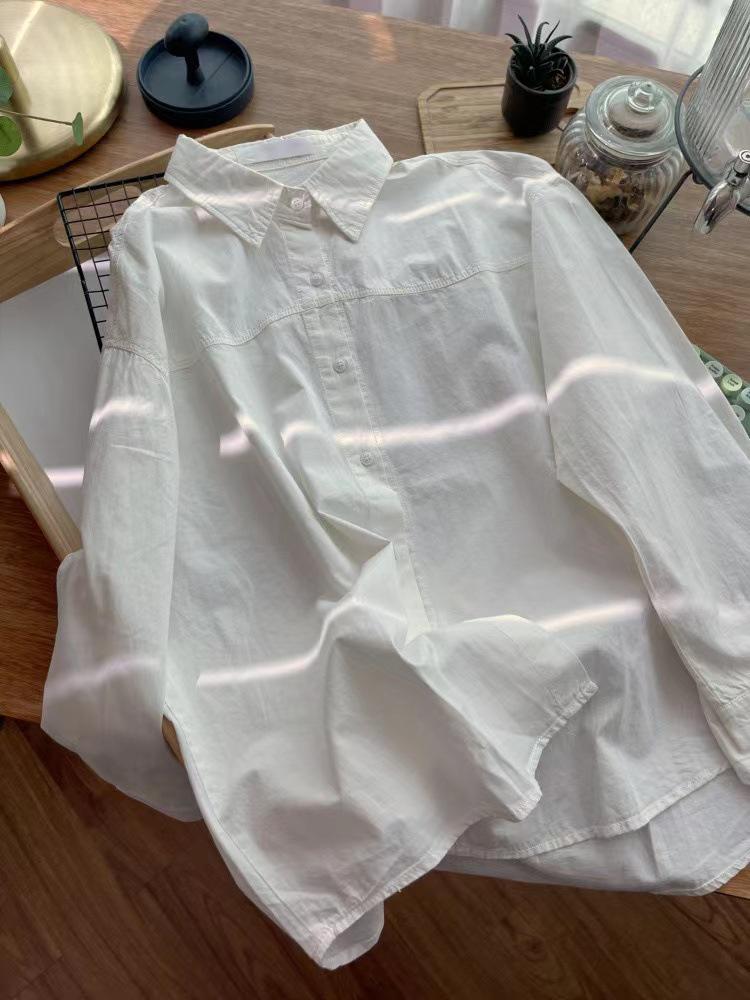 Women's Loose-Fit Korean Style Cotton Shirt - Early Spring 2025 French Casual Long Sleeve Top