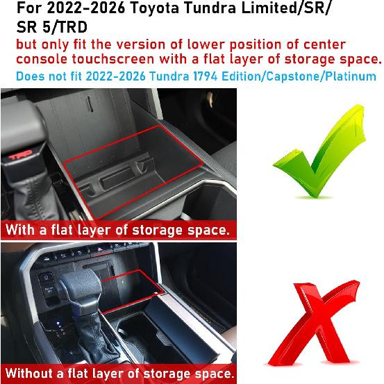 TTCR-II Compatible With -2025 Toyota Tundra Console Organizer Tray, For -2025 Tundra Limited/SR/TRD Center Console Secondary Organizer Tray