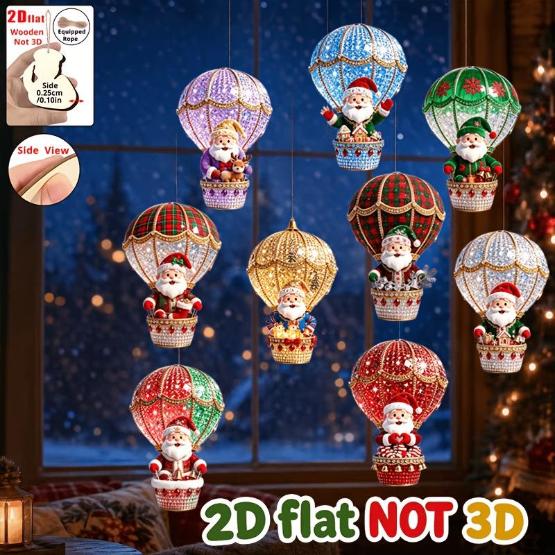 9 Stück Weihnachtsmann Fallschirm Serie Handgefertigte Holz Hängende Ornamente Perfekte Feiertagsgeschenk Dekoration Für Haus Garten