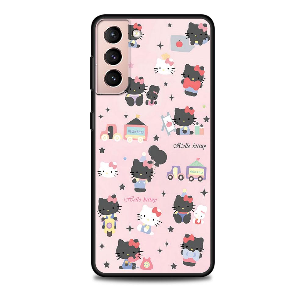 Hello Kitty Kawaii KT Cat Case for Samsung Galaxy S23 S10e S10 S21 FE S22 S9 S24 Ultra S20 Plus Soft Black TPU Phone Cover