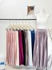 Solid Color Glossy Pleated Midi Skirt - Spring/Summer High Waist A-Line Skirt