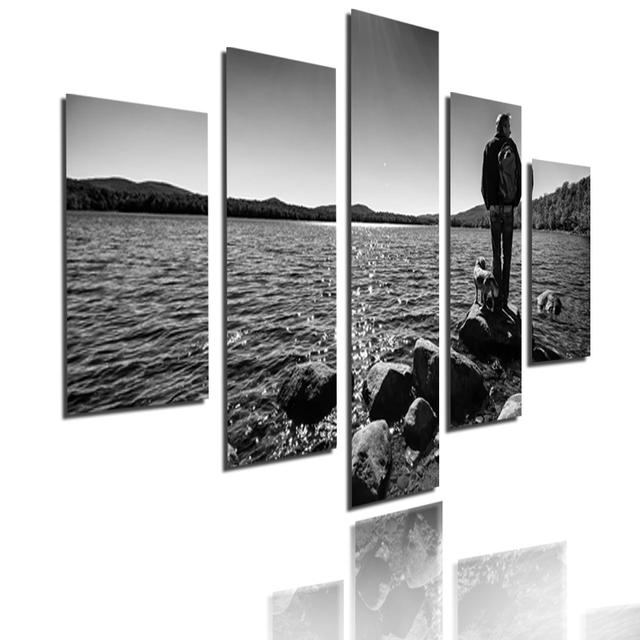 Sea Scenery Sunset Dusk Mountain Lake Landscape Poster  Canvas Painting 5 Pieces Modular Picture HD Print Wall Art Home Decor