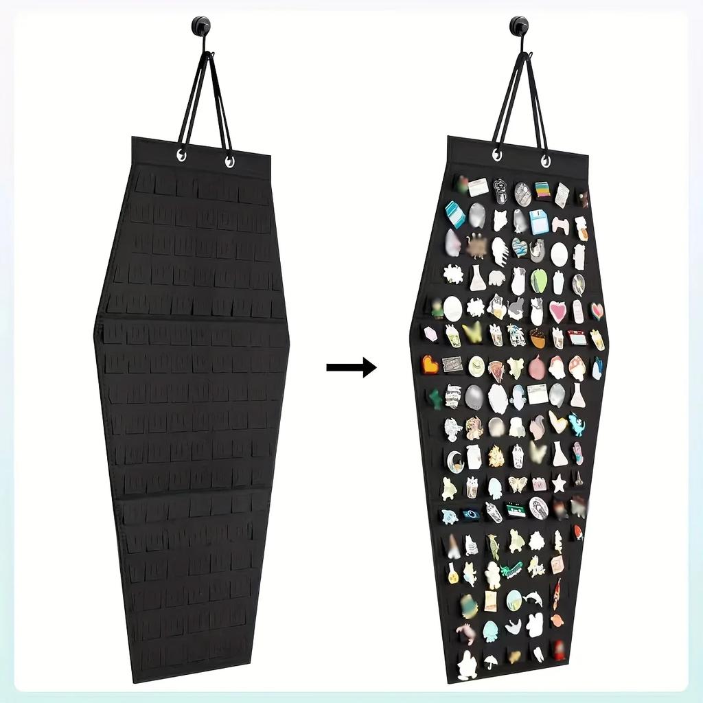 1pc Stylish Rhombus Felt Jewelry Hanging Organizer - Black Multi-Compartment Display Pouch - Home Storage & Retail Showcase