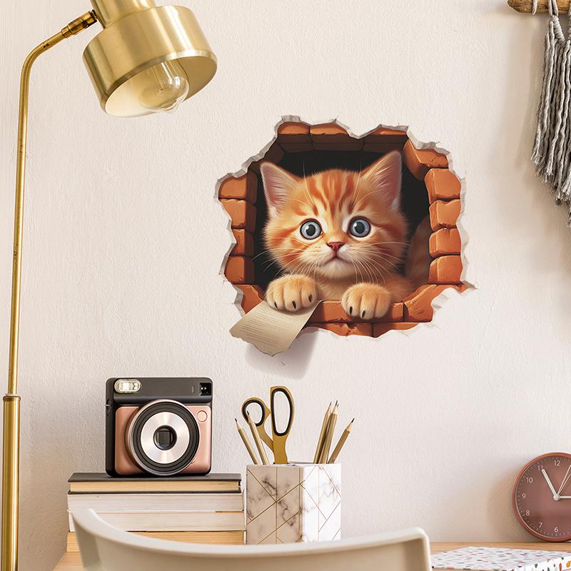 Cartoon Cute Cute Broken Wall Cat Sticker Bedroom Living Room Porch Background Landscaping Wall Sticker