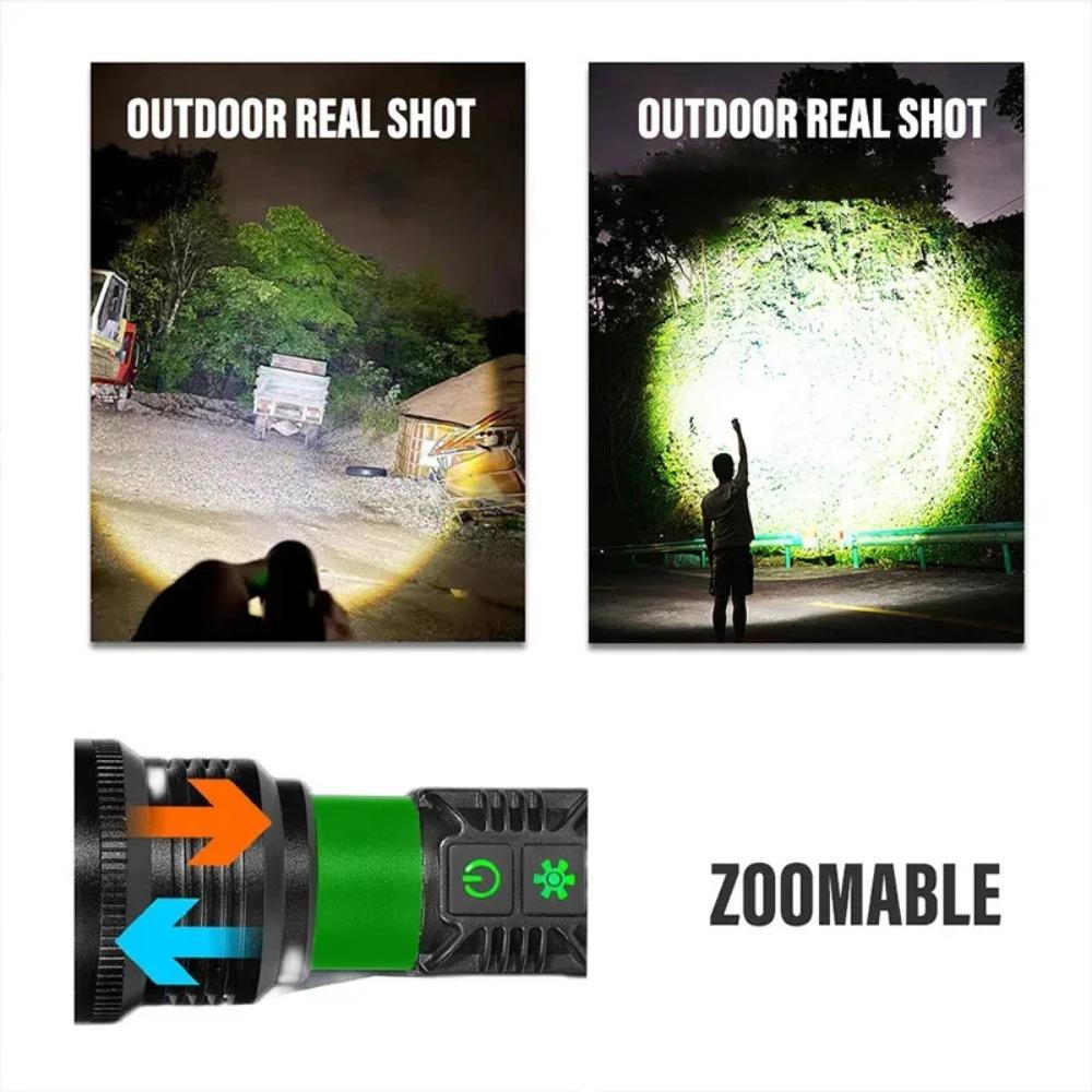 Portable Powerful LED Flashlight COB Side Lamp Long-range Aluminum Alloy Torch Type-C Rechargeable For Outdoor Hiking Fishing