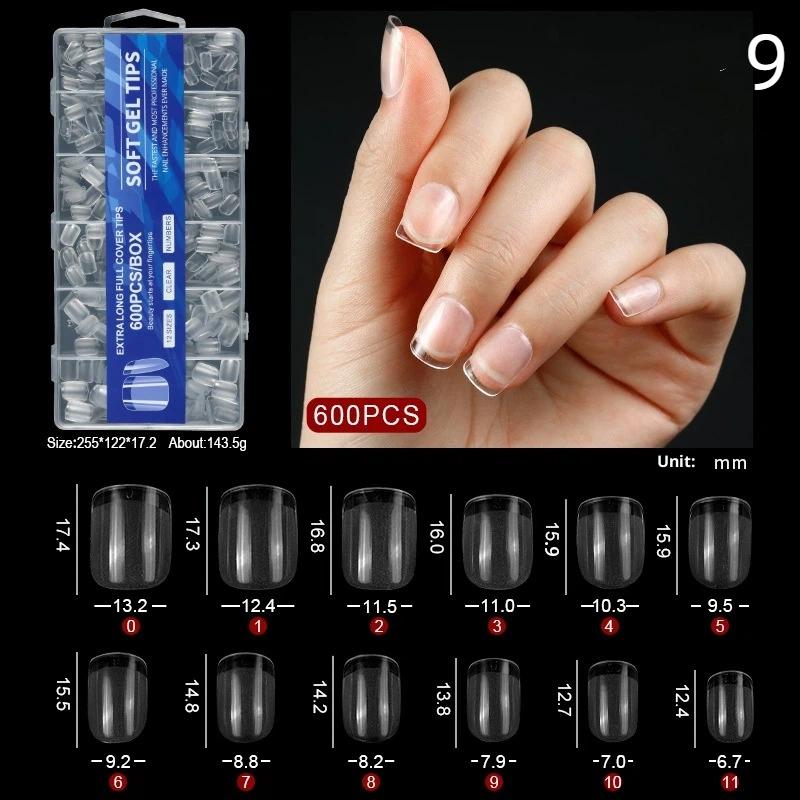 600Pcs Short Almond Soft Gel Nail Tips Full Cover False Nails for Acrylic Manicure Salon Home Press-On Nails