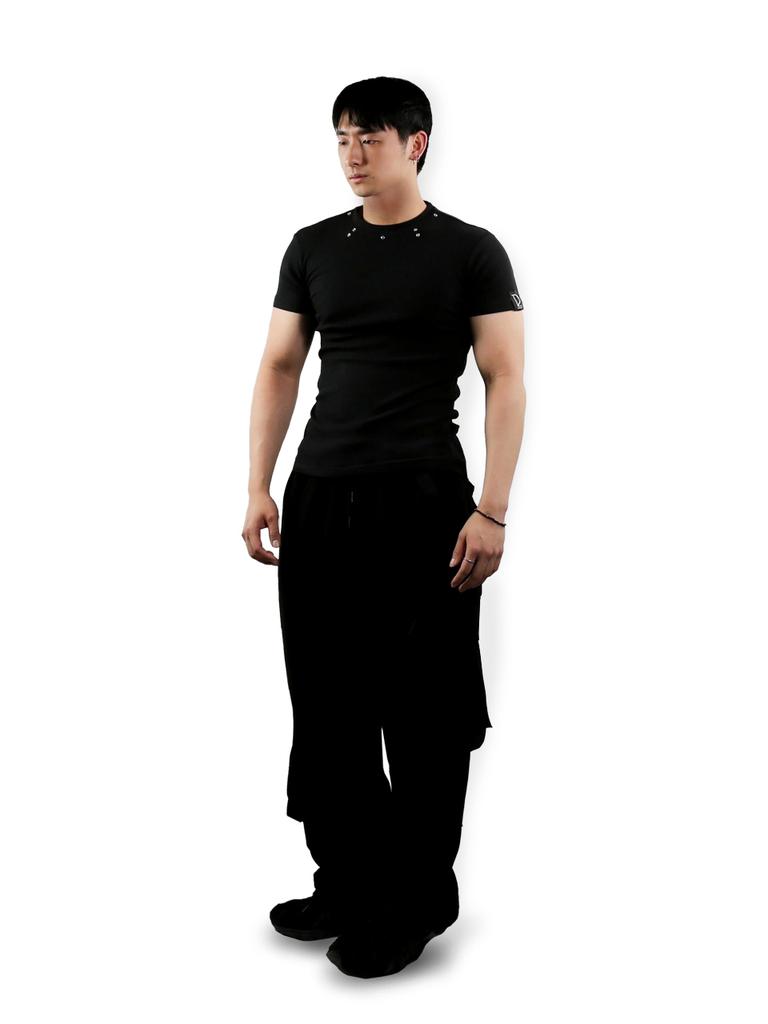Digeunolusileu Cubic Ribbed Short Sleeve Slim Fit (Black)