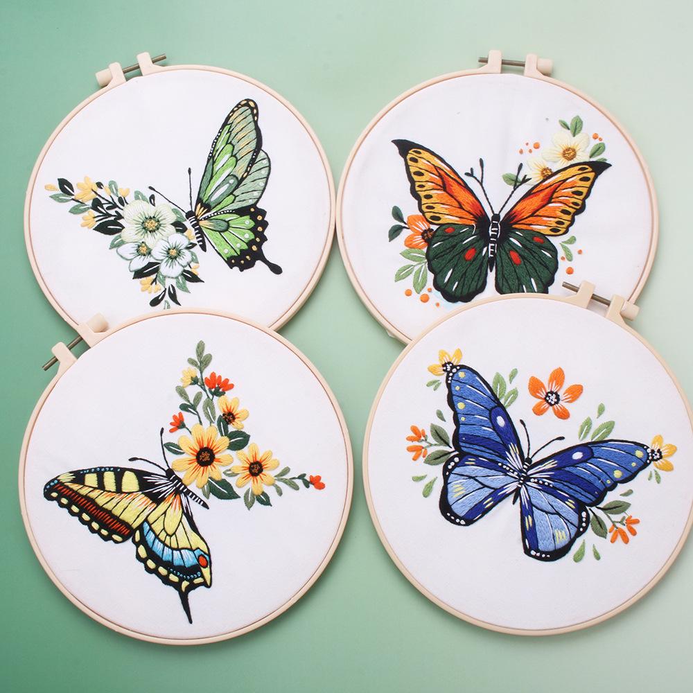 Embroidery Diy Material Pack Kit Bright Butterfly Handmade Embroidery Material Pack